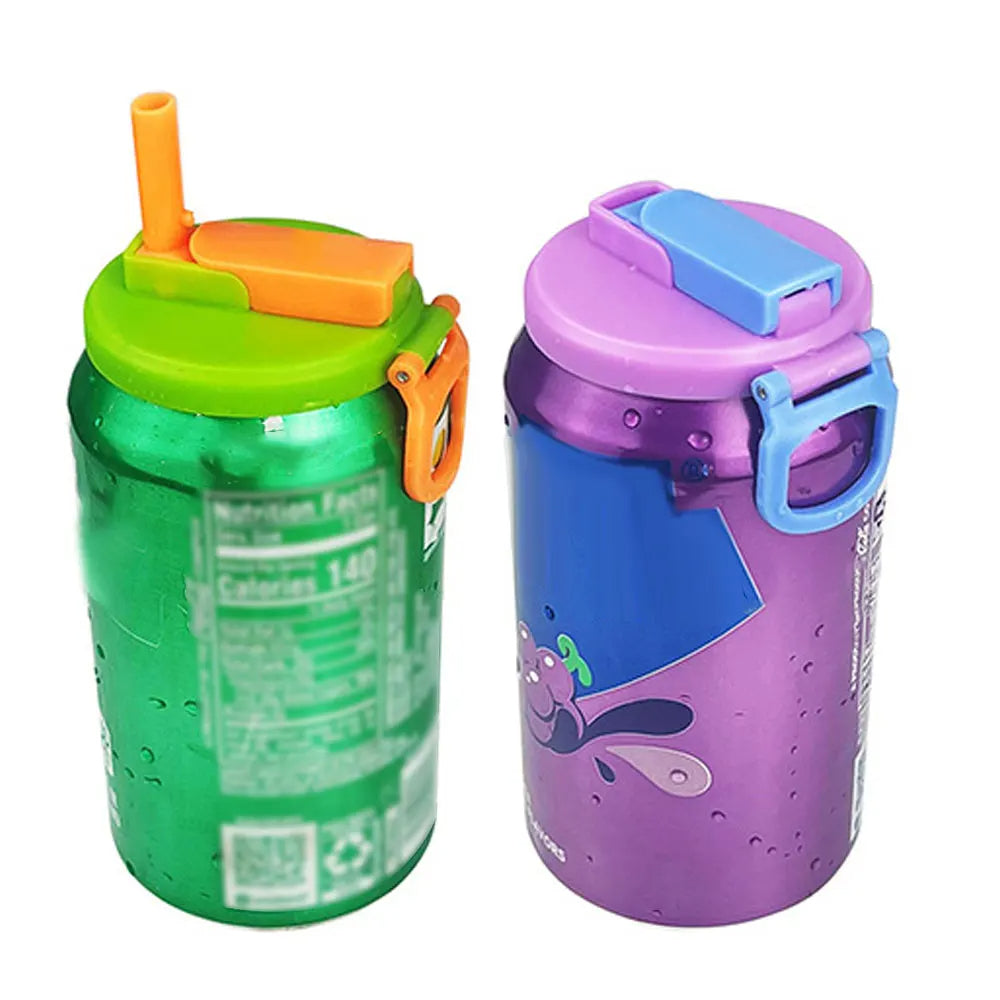 Reusable can cover set with silicone straw, green and purple lid colors with straws attached