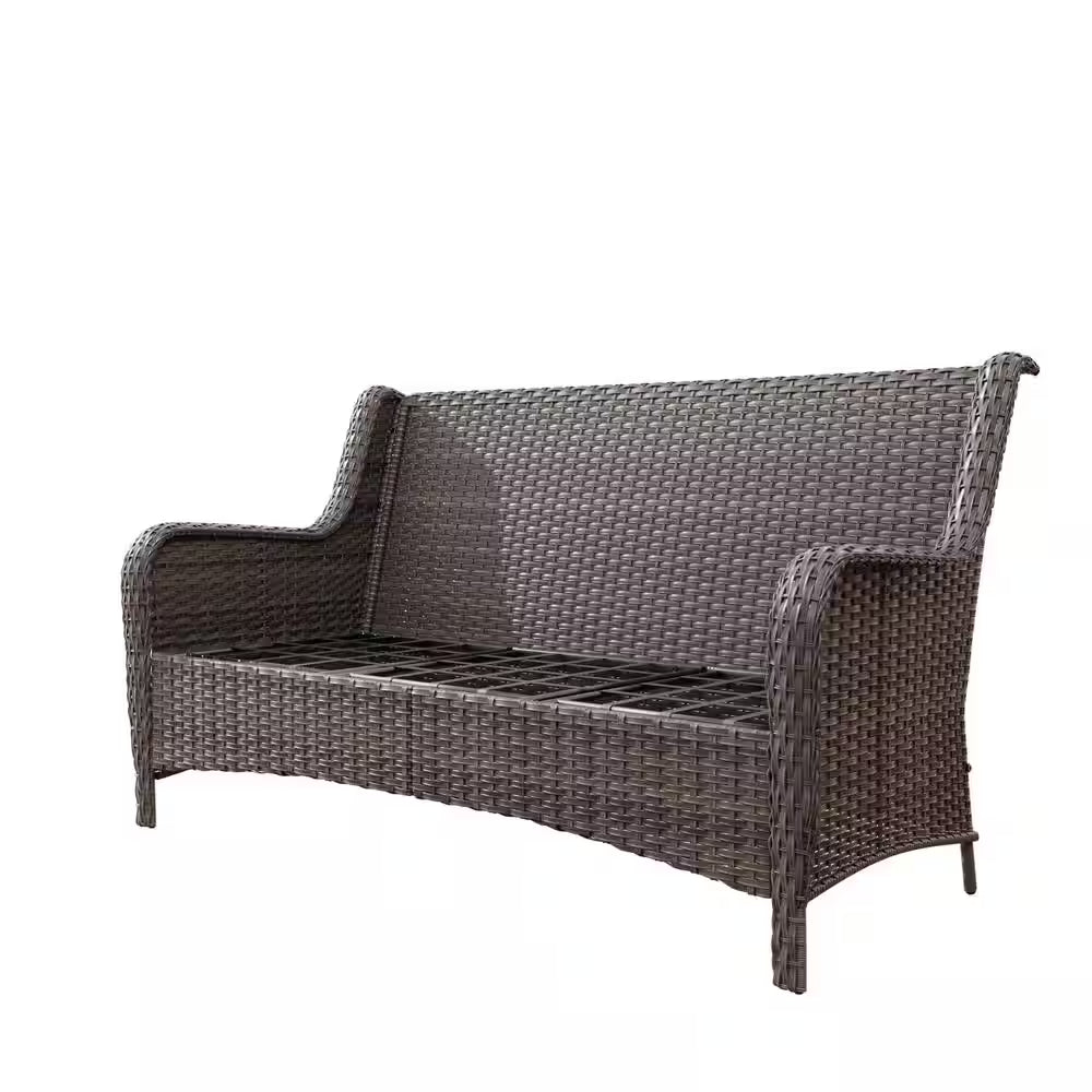 3-seat wicker sofa side view with dark blue seat cushion and back support