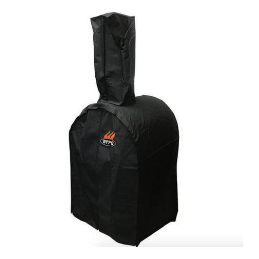 Garden oven cover, black fabric with hood and logo patch