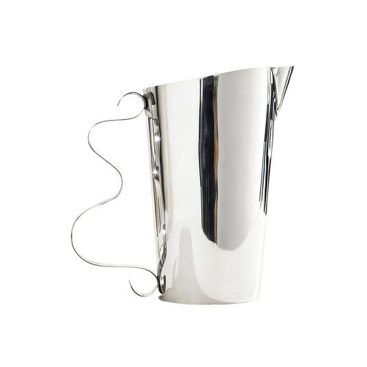 Mirror-finish stainless steel swirl pitcher with curved handle loop