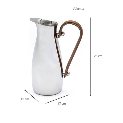 Silver Stainless Steel Water Pitcher, Leather Handle