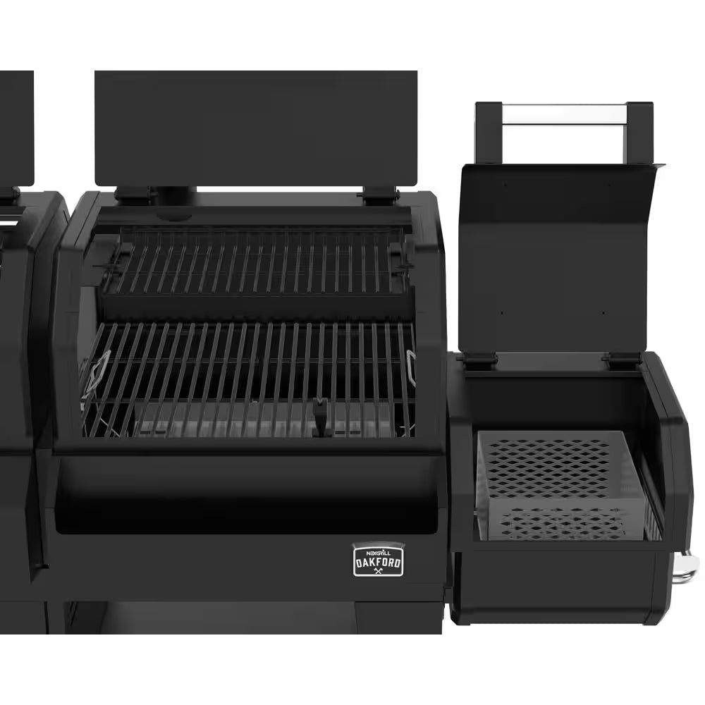 Open grill smoker firebox with grate openings and side charcoal smoker compartment