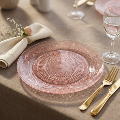 Blush Vintage Glass Plate, Set of 6