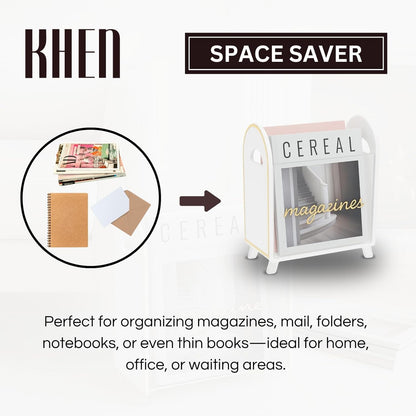 Khen Acrylic Magazine Holder with Gold Trim - 12.40" x 10" x 4.49"