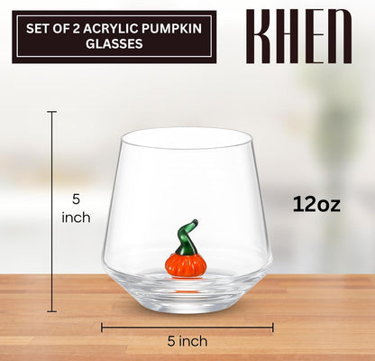 Khen Pumpkin Glass Set Fall Drinkware Decorative - 12oz Clear