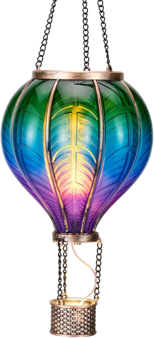 Multicolor hot air balloon solar lantern with flame effect and hanging chains