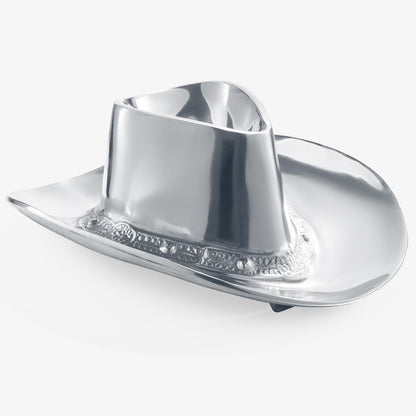 Cowboy Hat Chip and Dip Serving Bowl Silver Brass Snack