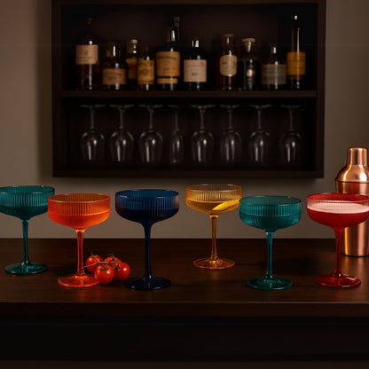 Shatterproof Acrylic Ribbed Vintage Art Deco Martini Set of 6