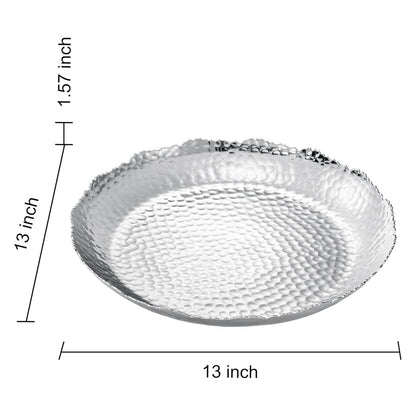Silver Hammered Decorative Bowl Elegant Aluminum Centerpiece