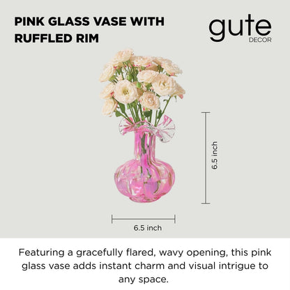 Soft Bloom Hand‑Blown Glass Flower Vase Décor  – 7″ 