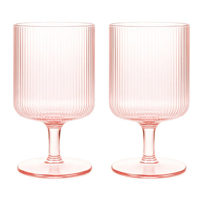 Khen Ripple Textured Blush Pink Stemmed Glass Wine Goblets | Set of 2