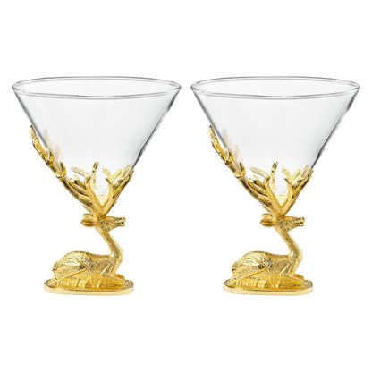 Stag Antler Cocktail Glasses Set of 2 Gold Deer Design Elegant Animal Inspired Barware
