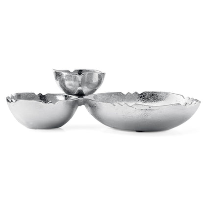 3 Cluster Decorative Bowls Bright Silver Snack Tray Bowl Chip