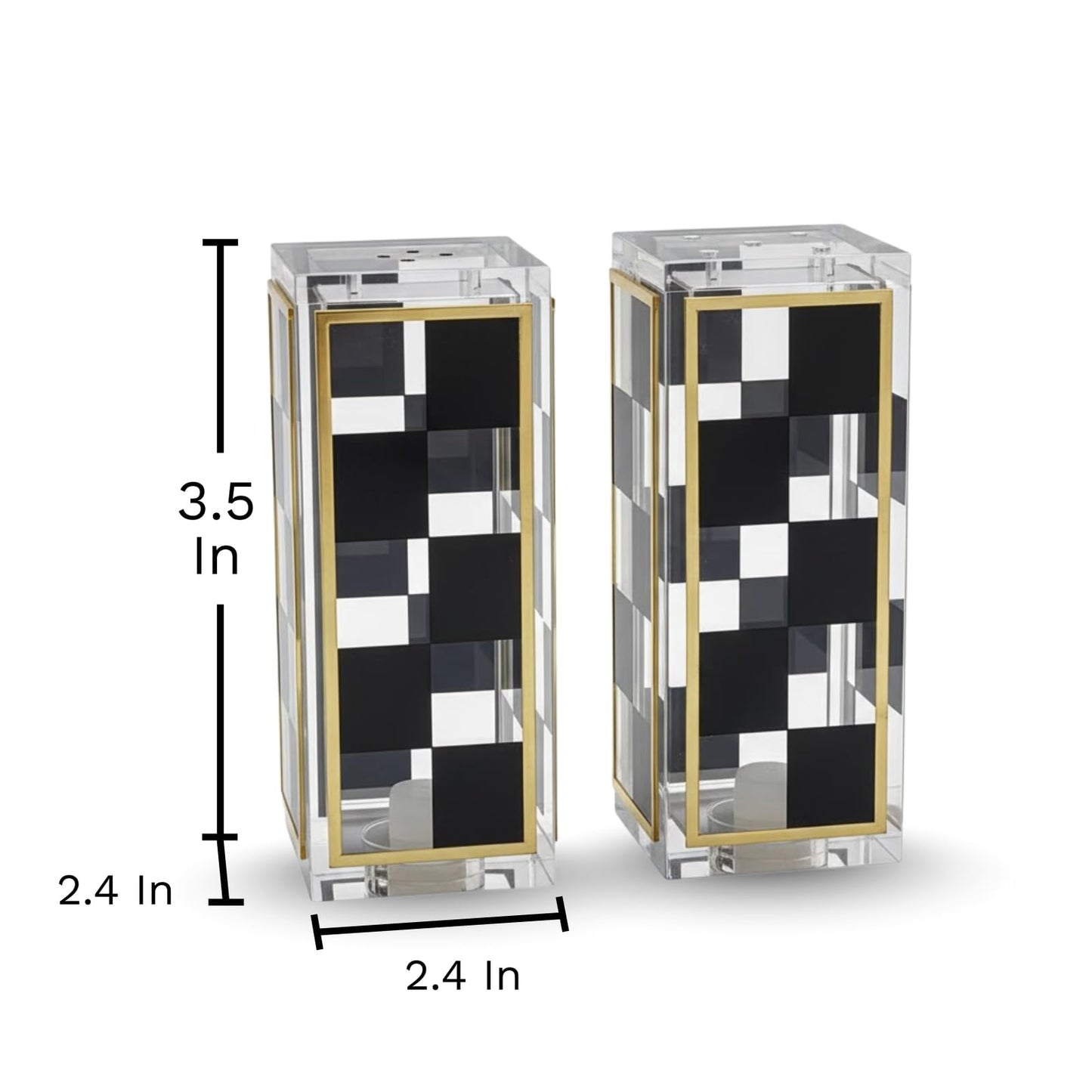 Checkered Salt and Pepper Shakers Set, Black White Square Design with 3 & 5 Holes