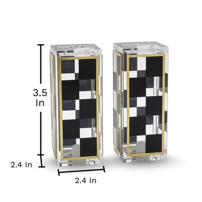 Checkered Salt and Pepper Shakers Set, Black White Square Design with 3 & 5 Holes