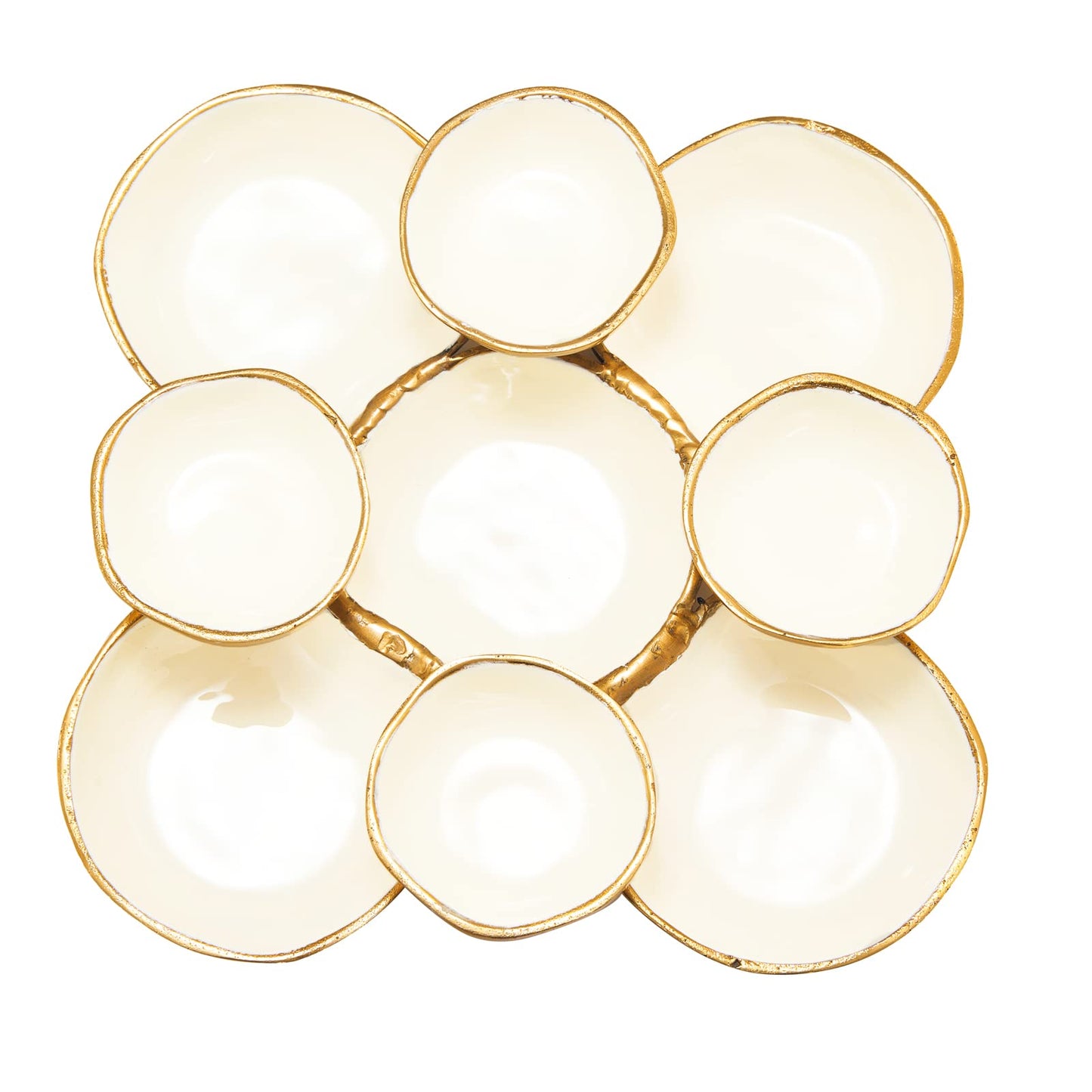 Cluster of 9 Round Serving Bowls Decorative Bowls Gold & White, Brass