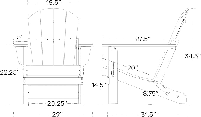 WO Home 8-Piece Folding Adirondack Chair Set – Weather-Resistant HDPE Patio Loungers, Gray