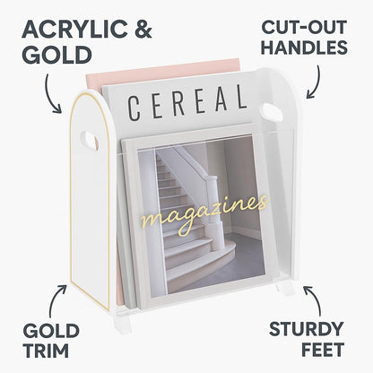 Khen Acrylic Magazine Holder with Gold Trim - 12.40" x 10" x 4.49"