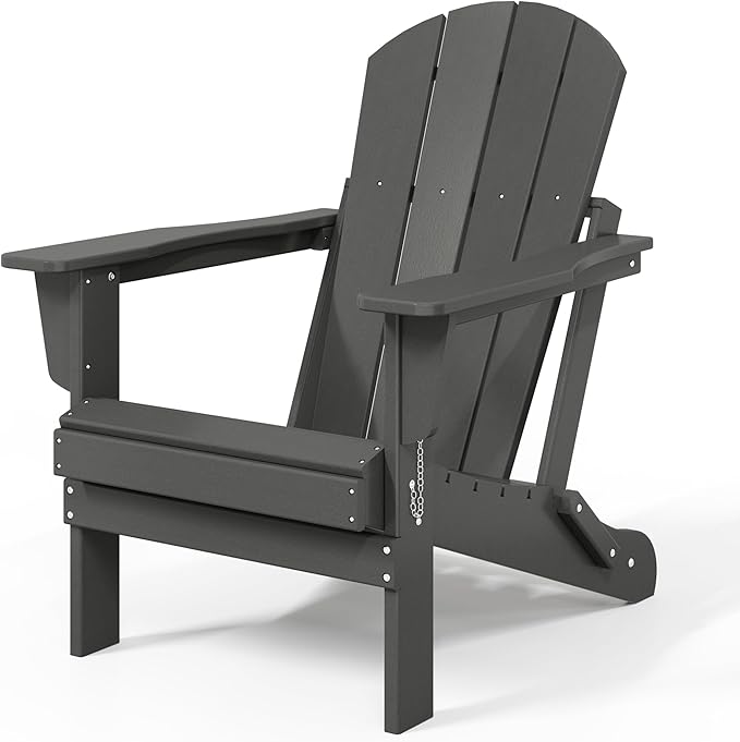 WO Home 8-Piece Folding Adirondack Chair Set – Weather-Resistant HDPE Patio Loungers, Gray