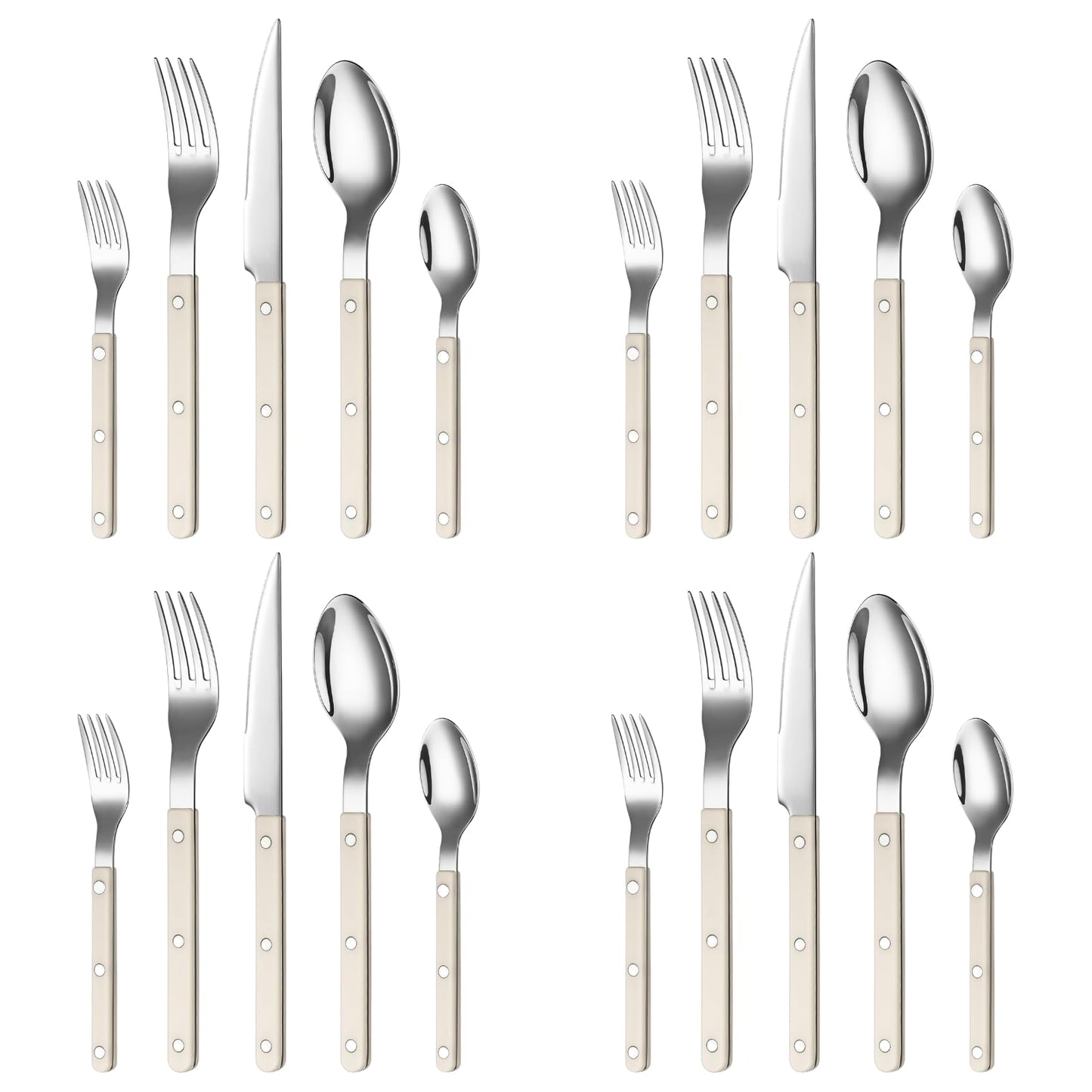 Khen Cream Cutlery Set of 20 –18/8 Stainless Steel Flatware