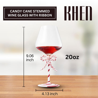 Khen Christmas Candy Cane Bow Wine Glasses - Set of 2