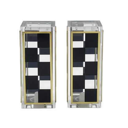 Checkered Salt and Pepper Shakers Set, Black White Square Design with 3 & 5 Holes