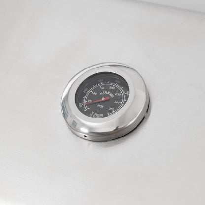 Round stainless grill temperature gauge with dial and red needle