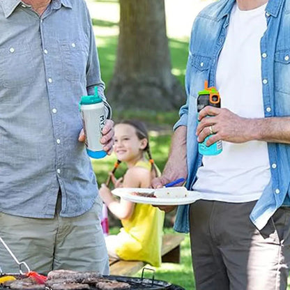 Reusable can cover with silicone straw attached to a can for outdoor sipping