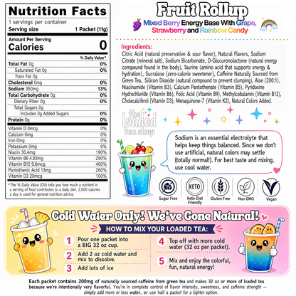Fruit Rollup loaded tea stick nutrition facts and ingredients label