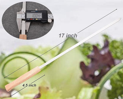 17-Inch Long Flat BBQ Skewers, HONSHEN Brazilian-style Stainless Steel 3/8 Inch Wide Blade with hardwood Handle barbecue skewers for Grilling Meat,Chicken,Shrimp,Vegetables-Set of 12