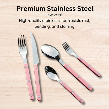 Khen Pink Cutlery Set of 20 –18/8 Stainless Steel Flatware