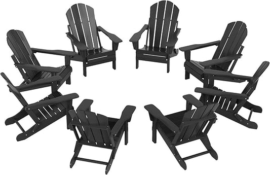 WO Home 8-Piece Folding Adirondack Chair Set – Weather-Resistant HDPE Patio Loungers, Gray