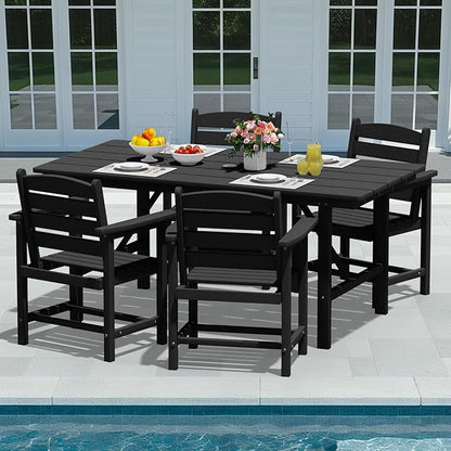 PLUUV 5-Piece Outdoor Dining Set with Umbrella Hole – HDPE Patio Table & 4 Chairs, Black