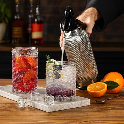Khen Hobnail Drinking Glasses with Straws | Clear Colors | Set of 6