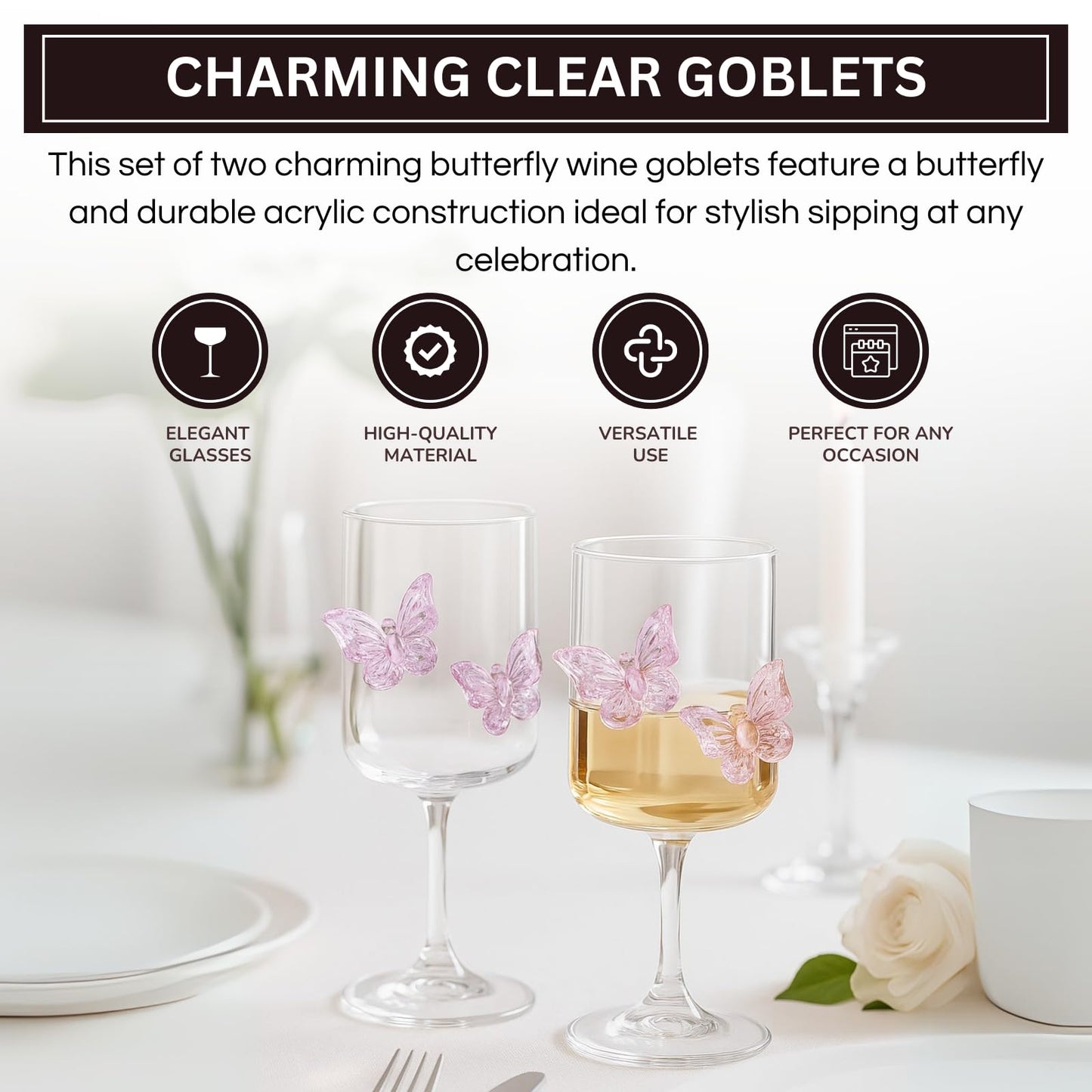 Butterfly Wine Goblet set of 2