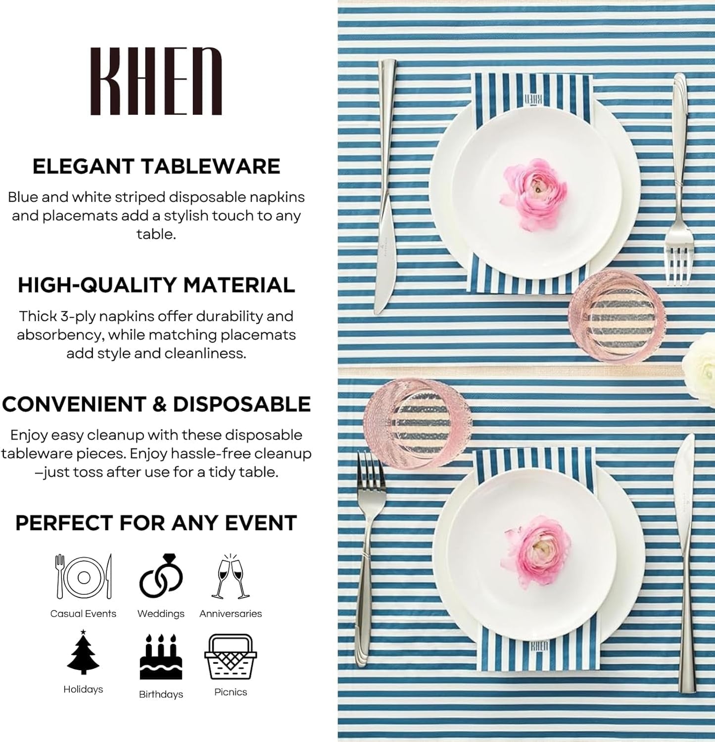 Tonal Striped Disposable Napkin Blue Set of 50 Pieces