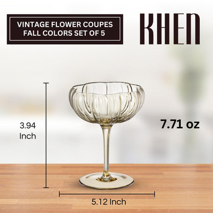 Flower Coupe Cocktail Glasses | Set of 4 | Bright Colors