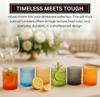 Khen Hobnail Acrylic Lowball Glasses – Retro-Inspired Set of 6 10 oz