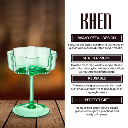 Flower Wave Coupe Cocktail Colored Glasses | Set of 2 | Jade