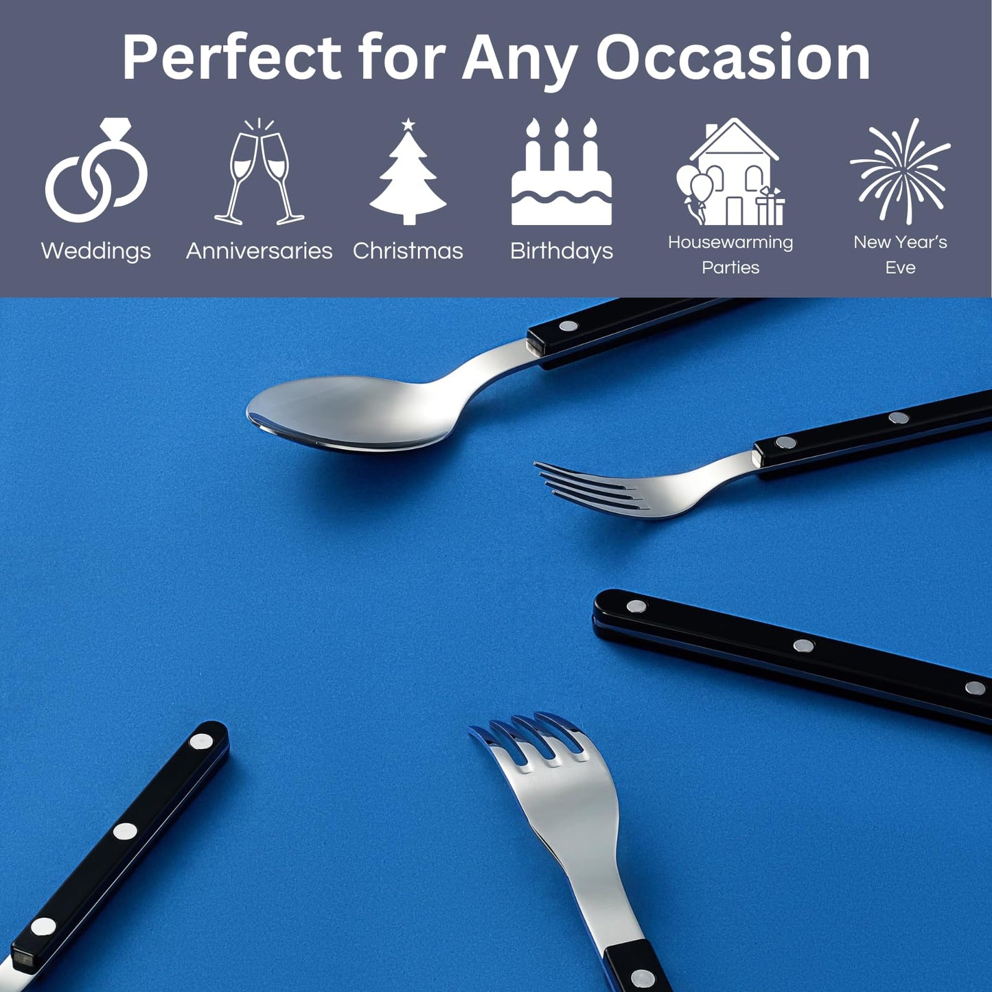 Khen Black Cutlery Set of 20 –18/8 Stainless Steel Flatware
