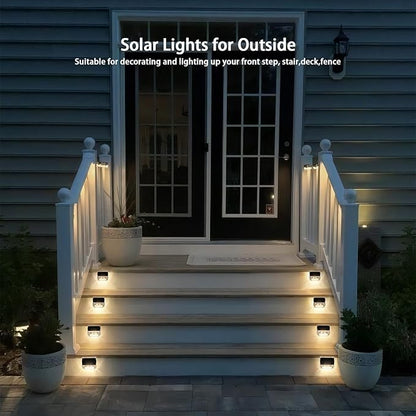 Solar Outdoor Lights, 8 Pack Solar Fence Deck Lights, Waterproof Outside Lighting for Step Railing Wall Pool Stair Yard Garden Patio Pool Decorations (Warm White)