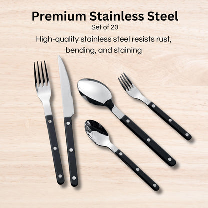 Khen Black Cutlery Set of 20 –18/8 Stainless Steel Flatware