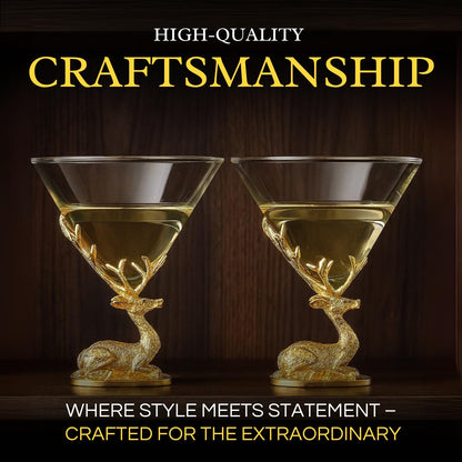 Stag Antler Cocktail Glasses Set of 2 Gold Deer Design Elegant Animal Inspired Barware