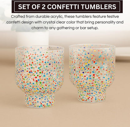 Khen Confetti Stemless Tumblers Set Colorful Drinkware - 12oz Clear