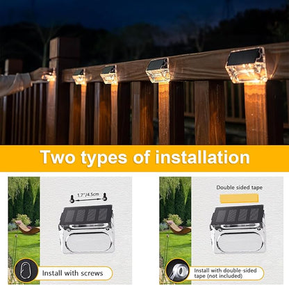 Solar Outdoor Lights, 8 Pack Solar Fence Deck Lights, Waterproof Outside Lighting for Step Railing Wall Pool Stair Yard Garden Patio Pool Decorations (Warm White)