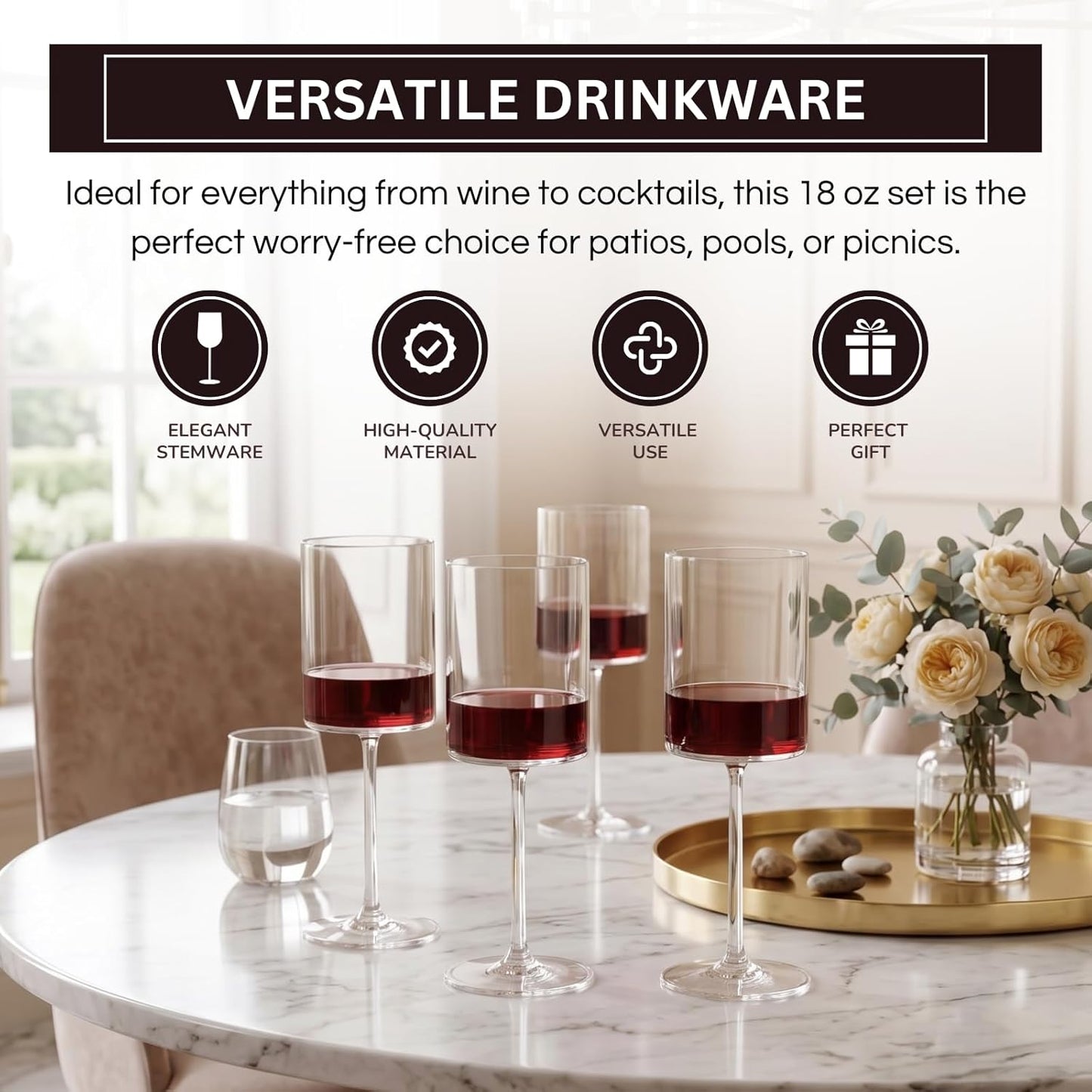 Barcelona Acrylic Stemmed Wine Glassware, Set of 4