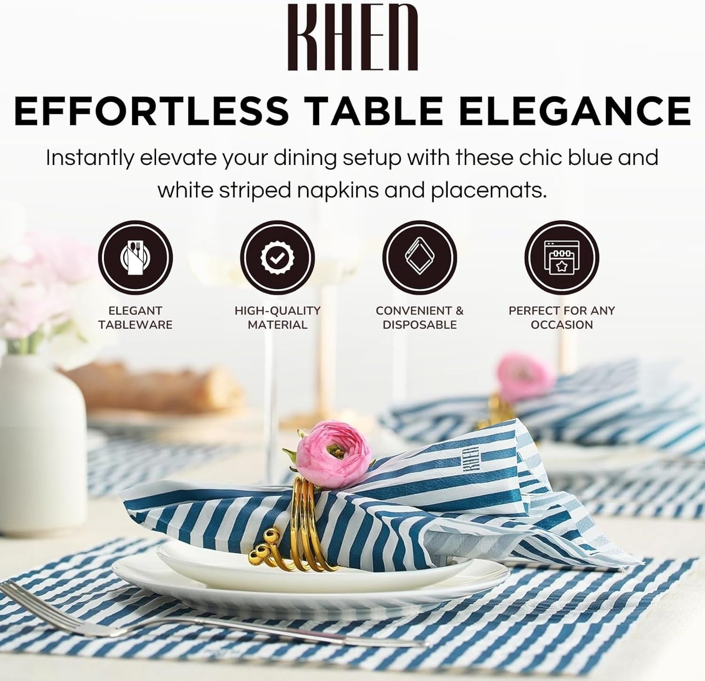 Tonal Striped Disposable Napkin Blue Set of 50 Pieces