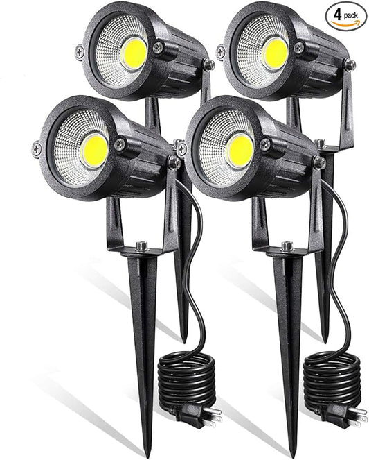 Pack of 4 black LED landscape spotlights with ground stakes and adjustable heads