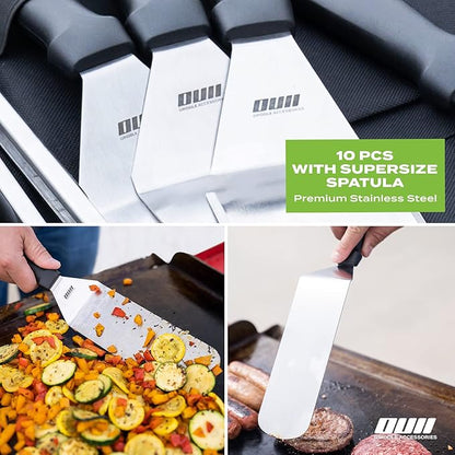 Griddle Accessories Kit for Blackstone and Camp Chef - 6 Pieces Griddle Spatula Set with 4x8 Inches Supersize Griddle Flipper, Turner, Metal Spatulas, Bottles & Hooks for Hibachi Grilling