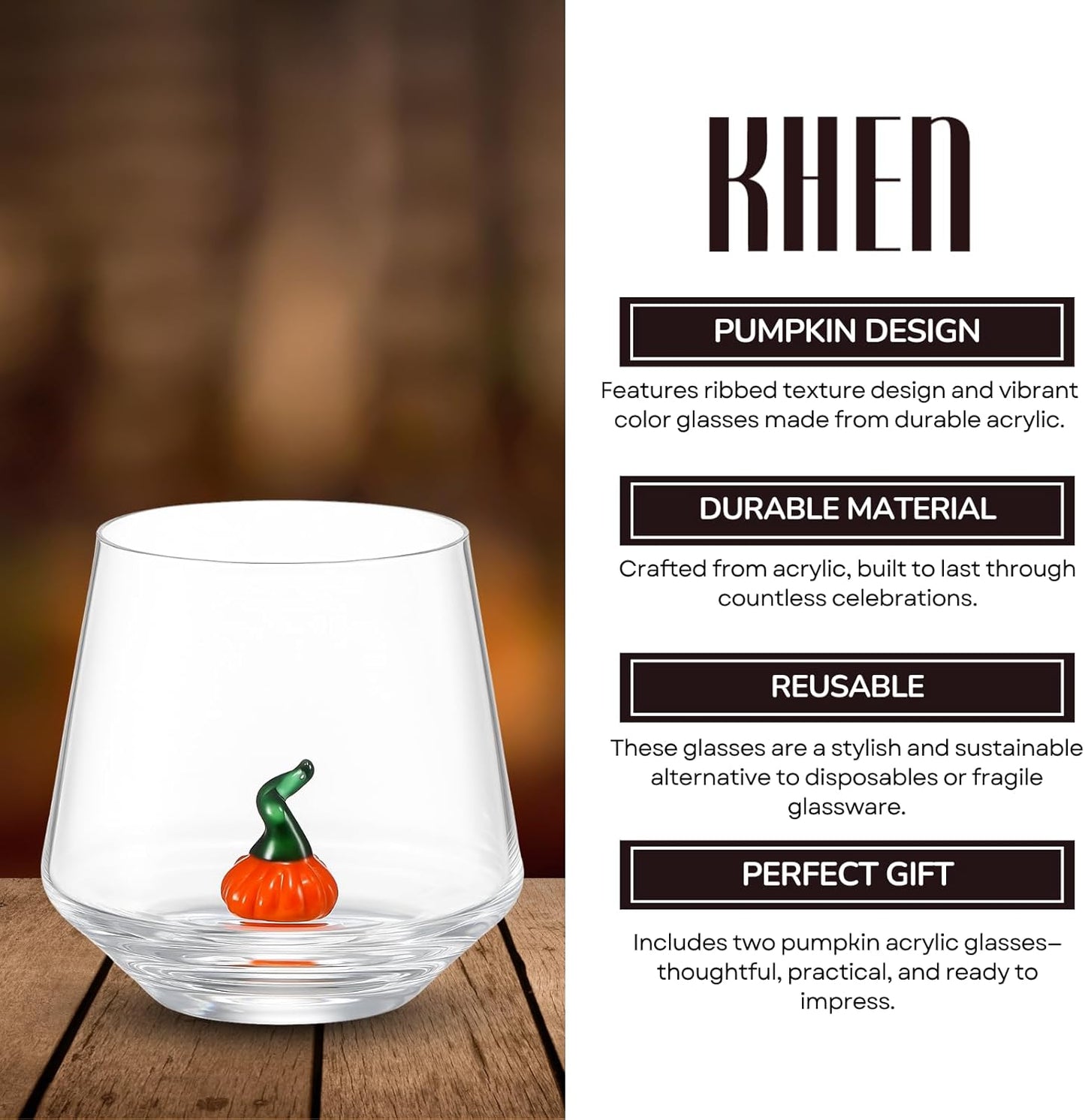 Khen Pumpkin Glass Set Fall Drinkware Decorative - 12oz Clear